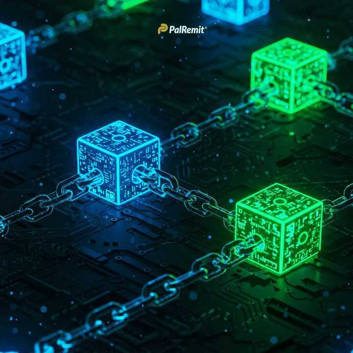 Illustration of multiple blockchain networks connecting to Palremit